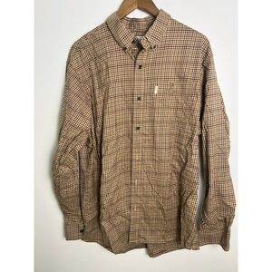 Bob Timberlake‎ Mens XL Plaid Button Down Shirt Brown Tan Micro Check Cotton